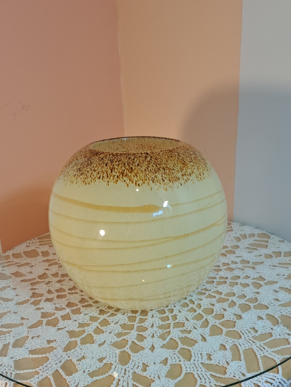 Round Ceramic Vase in Cream and Brown
